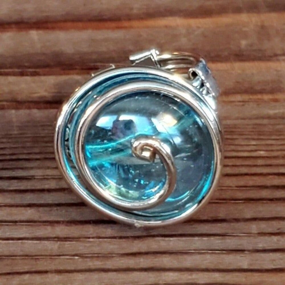 Edgy Turquoise Blue Luster Silver Spiral Luster Glass Bauble Ring